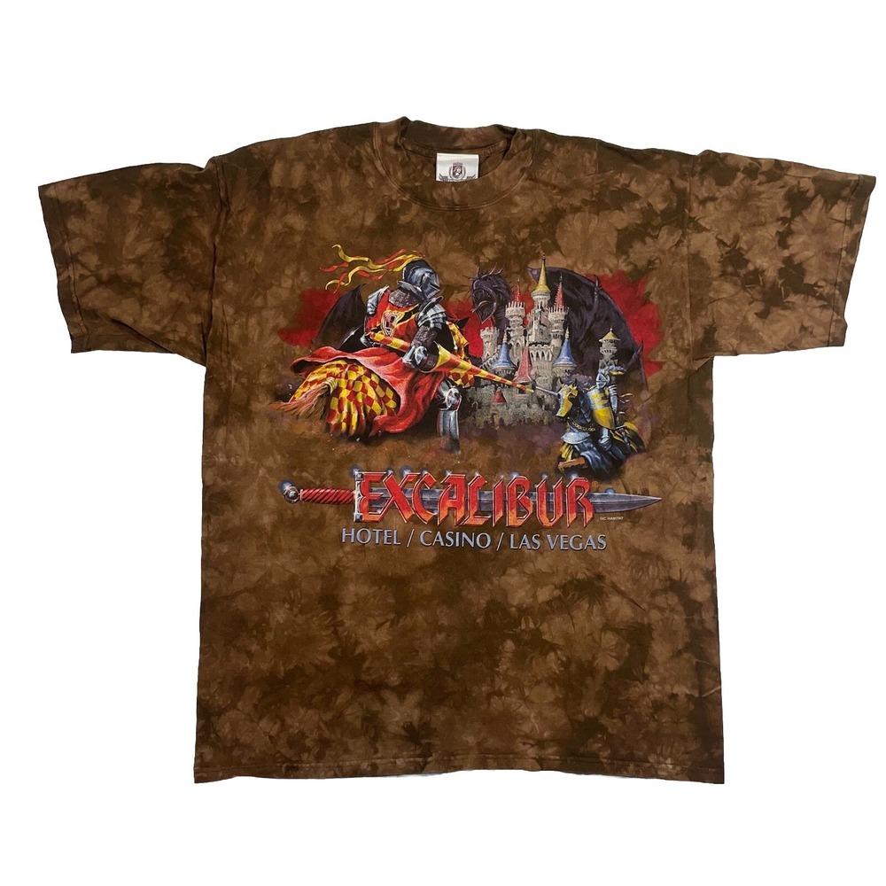 Vtg 90s Excalibur Hotel Casino Las Vegas Shirt Mens XL Tie Dye Dragon Knight tee
